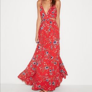 Express Floral Cut-Out Elastic Waist Maxi Dress